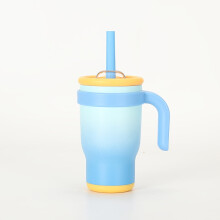 Mug isotherme en acier inoxydable de 414 ml (14 oz) avec poignée et paille – étanche, sans BPA, finition mate et brillante, couvercle à clapet