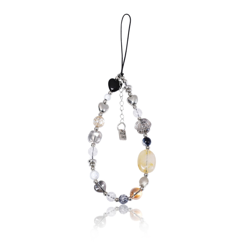 Heart-Shaped Beaded Lanyard Wrist Strap With Natural Stones 971050632810
