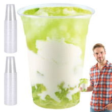 Iced Coffee Cups 100X Clear Cold Coffee Cups Leak-proof Tableware With Lid Party Supplies For Juices Milkshakes Smoothies proficient