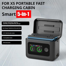 Portable X5 Utility Battery Charger Set – Fast Charge 2 Batteries Simultaneously, with Micro SD Card Slots, Compact Travel Case (Black)