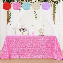 Nappe à roses stéréoscopiques 119 cm (47 pouces), en satin de polyester à motif floral, décoration romantique pour mariage, réception,