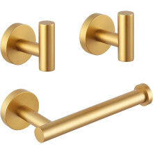 Bathroom 3-Piece Accessories Hardware Set Gold Stainless Steel - 2X Coat Hook Toilet Paper Holder AG1401B-BE