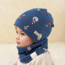 Double Layer Kids Hat And Neck Warmer Winter Windproof Thermal Ear Scarf Combo For Boys Girls Blue M