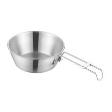Folding Bowl, Outdoor Camping Backpackers Foldable Bowl Lightweight Stainless Steel Bowl with Handle, Rice Bowl