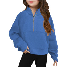 AWZXDE Girls Half Zip Cropped Pullover Sweatshirt Long Sleeve Lightweight Top for Winter and Casual Wear