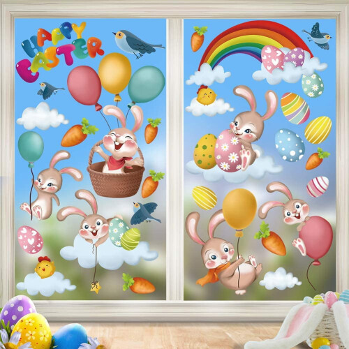 Easter Bunny Window Clings Stickers 6 Sheets