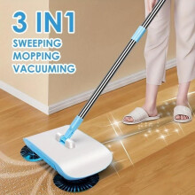 3-in-1 Hand Push Sweeper for Hard Floors, Microfiber Pad, Pet Hair & Dirt, Adjustable Stainless Steel Handle, 40.15", Non-Electric