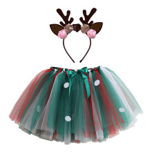 Girls Tutu Skirt Color Block Polka Dot Dark Green