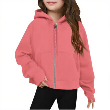 AWZXDE Girls Zip Up Hooded Sweatshirt Winter Fall Fashion Outerwear Cozy Casual Jacket for Teens and Kids Watermelon Red,7-8 Years