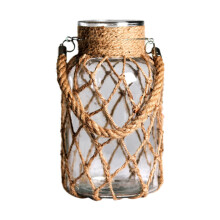 Vaso de vidro rústico envolto em juta