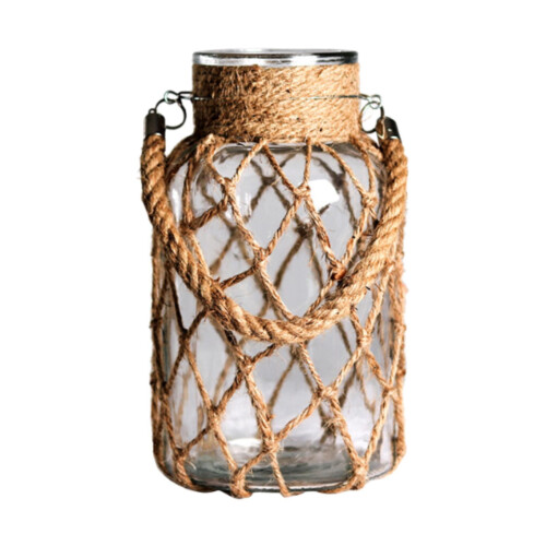 Vaso de vidro rústico envolto em juta