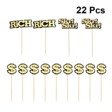 22PCS US Dollar Cake Toppers for Cake Decor Black Paper Props with Creative Design 6.5 inches