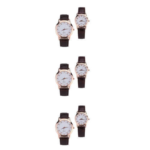 6Pièces Quartz Couple Mode Élégance Bracelet Cuir