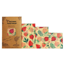 (Strawberry 3-piece set) Beeswax Wraps for Food with Natural Ingredients Plastic-Free Food Storage Wrap Suitable for Fruits Snacks Leftovers