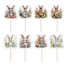Pekkaxy 8-Pack Easter Cupcake Toppers – Bunny, Chick & Egg Designs, Vibrant Cardboard, Compatible with Cakes, Muffins & Platters