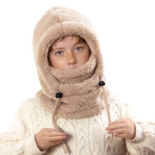 AWZXDE Kids Warm Winter Hat With Attached Ear And Neck Gaiter Kids Winter Hat Thermal For Skiing Cycling Cold Weather Outdoor Activities Khaki