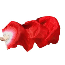 Pekkaxy Women Belly Dance Fan, Veil Colorful Long Folding Bamboo Fan, Imitation Silk Streamers Classical Dance Long Silk Fan