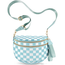 Dámske crossbody kabelky s kockovaným vzorom, veľké nylonové ľadvinky, ľadvinka, kabelka cez rameno, cestovná taška, svetlomodrá kockovaná