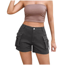 Cargoshorts til kvinder Trendy2025Sommer Højtaljede Utility Cut Off Y2k Mini Shorts med Lommer Bund