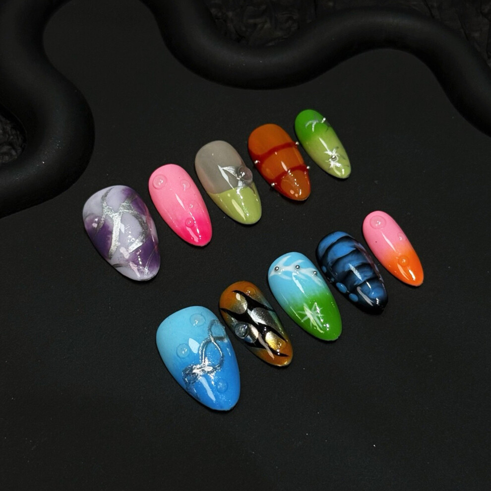 Roc-Electron (Xs) 10Pcs Durable Almond Resin Nails For Stage Wear