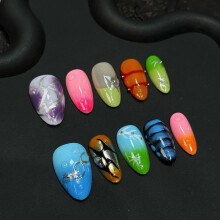 (L) Colorful Almond Resin Nails - 10PCS, Durable Stage Wear