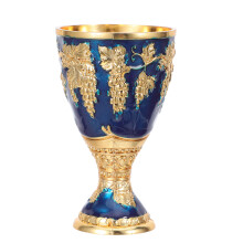 Blue Zinc Alloy Vintage Chalice Goblet Embossed Wine Cup for Home