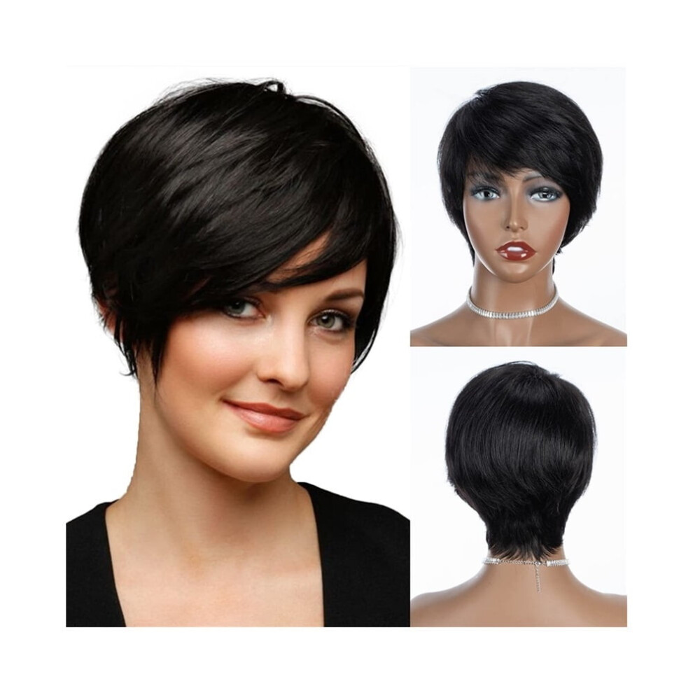 Unisex Straight Short Pixie Cut Wig For Women Brazilian Human Hair Wig With Bangs