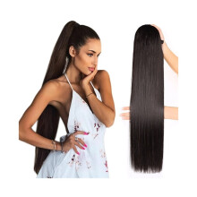 Straight Synthetic Drawstring Ponytail Extension 30 Inch Natural Soft Clip in Ponytail Hairpieces for Women