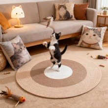 Cotton Rope Area Rug for Cats – Washable, Round, Grey, Hand-Woven, Spiral Texture, Soft & Stylish, Easy Clean