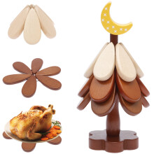 Wooden Tree Trivet Set of 3, Natural Christmas Tree Shape for Hot Dishes, Pots, Bowls, Teapots – Kitchen & Table Decor