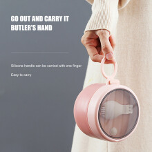 (Pink) Stainless-Steel Oatmeal Container - Portable