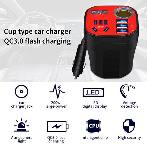 Car Mounted Inverter 200W Black 14.5x11x9cm
