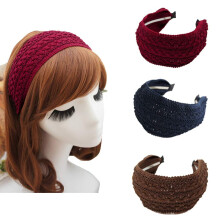 Conjunto de 3 faixas de cabelo largas e rígidas, estilo vintage, feitas à mão, em tecido trançado retrô, para mulheres e meninas.