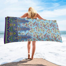 Microvezel strandhanddoek, groot, lichtgewicht, zacht, sneldrogend, voor volwassenen, 1 stuk, Boheemse kuststijl, veelkleurig, 76 x 152 cm,