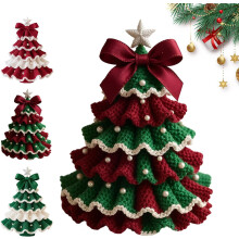 DIY Crochet Christmas Tree Kit – Green & White, Includes Yarn, Hook & Instructions, Beginner-Friendly Holiday Craft Set