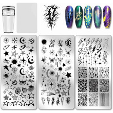 Moon Star Nail Stamping Plate with Lightning and Planet