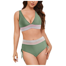 Damen-Bikini-Oberteil mit tiefem Ausschnitt aus Seersucker