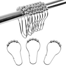 12-Pack Rust-Proof Shower Curtain Ring Hooks, 5-Bead Gourd Design, Easy-Slide, Compatible with Standard Shower Curtains