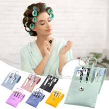 Manicureset - 7-delige professionele reisnagelknipperset met groene leren tas, roestvrijstalen nagelverzorgingsset voor vrouwen (roze)