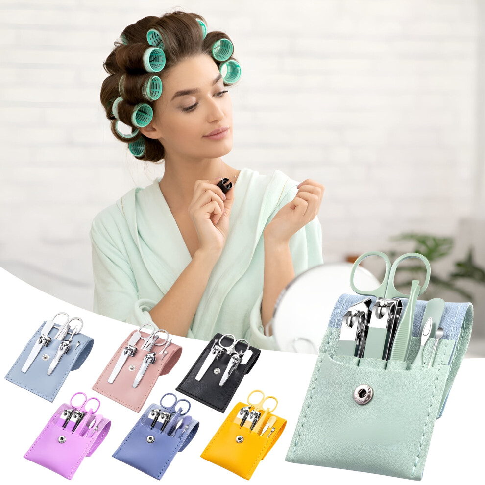 Manicure Set Stainless Steel 7-Piece Travel Kit with Green