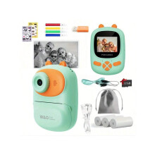 W&O2025Kids Instant Print Camera, 1080P HD Selfie, Dubbele Lens 48MP, 32GB SD-kaart, Roze/Groen – Geschikt voor kinderen van 3-12 jaar