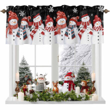 Sneeuwpop Sneeuwvlokken Valance 42x18 inch, Kerst gestreepte sjaal/muts design, Lichtdoorlatend, Tunnelzoom, 1 paneel – Geschikt voor standaard