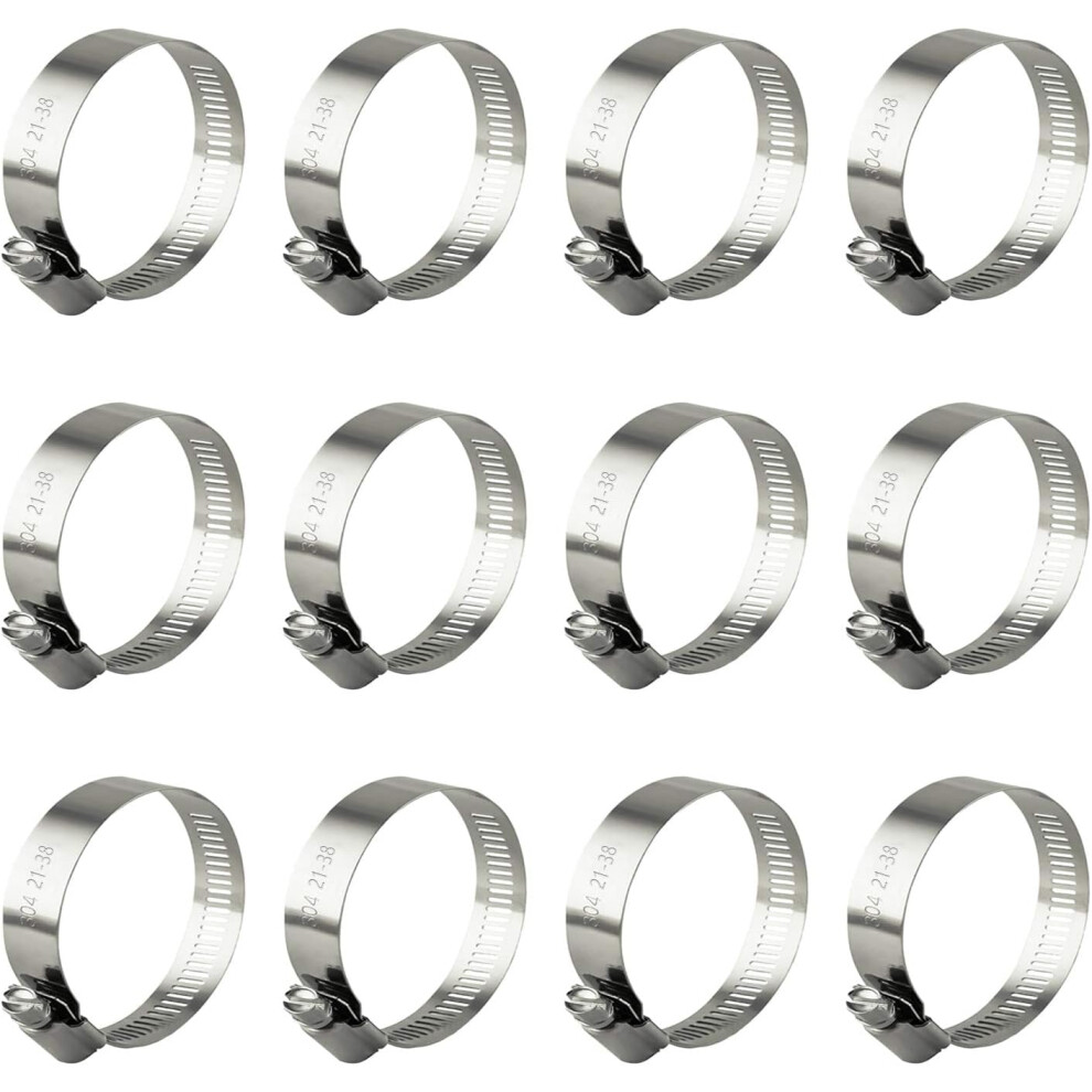 Hose Clamp, 12 Pack Stainless Steel Worm Gear Line Hose Clamps, 21-38Mm (3/4-1-1/2 Inch) 9551475082394