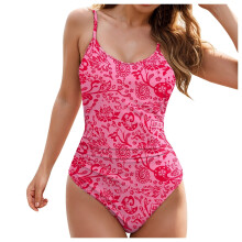 Dame vintage badedragt med ruchingprint