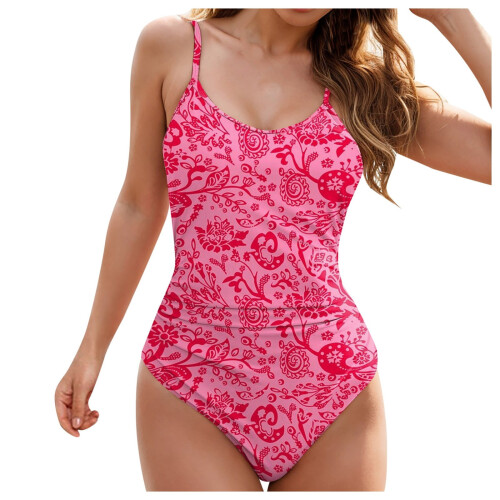 Dame vintage badedragt med ruchingprint