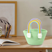 Picnic Basket Handbag – Cotton Rope Woven, Natural Rustic Style, Portable & Durable, Large Capacity for Beach, Garden Parties, Weekend Trips