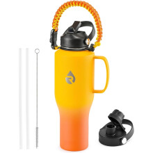 Garrafa térmica de 1,2 L (40 oz), mantém a temperatura por 48 horas, aço inoxidável, com alça e tampa com canudo, parede tripla a vácuo, à