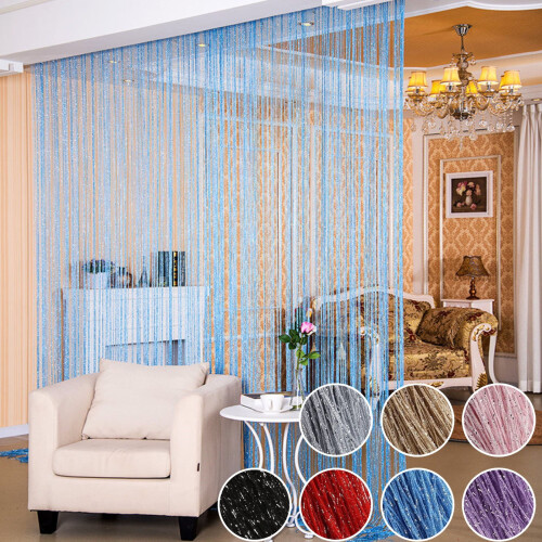 Silver Thread Beaded Curtain with Tassels 100x200cm 1pc