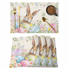 Paashaas placemats beige met bloemenmotief en eieren (8 stuks)