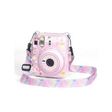 Instax Mini12 kameraetui med regnbuefarget stropp og klistremerker